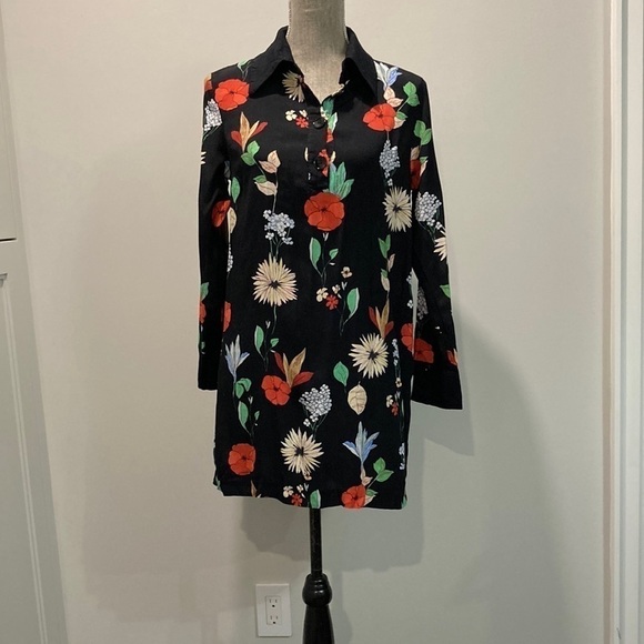 ZARA Black Floral Long Sleeve Dress - Picture 9 of 16